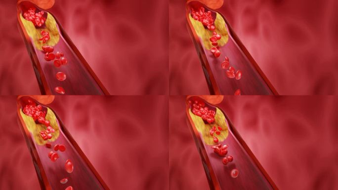 高脂血症。动脉阻塞的概念和人体血管作为一种疾病与胆固醇脂肪堆积堵塞。动脉阻塞，动脉中的胆固醇斑块。三