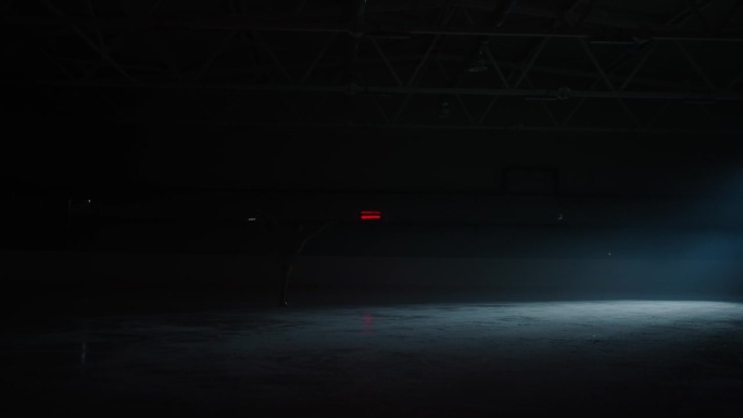 在黑暗中滑冰的优雅女子的剪影，慢动作镜头，冰上舞蹈表演