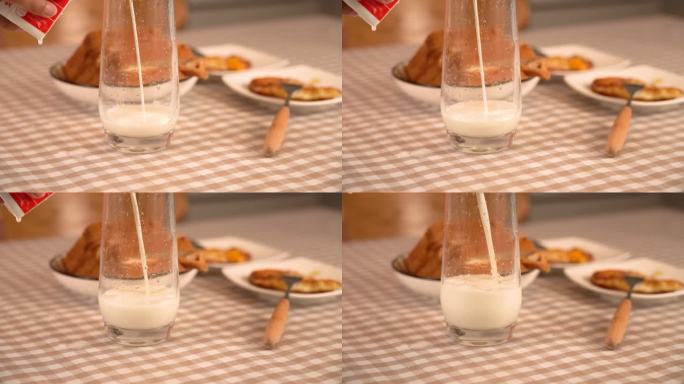 4K早餐倒牛奶实拍视频