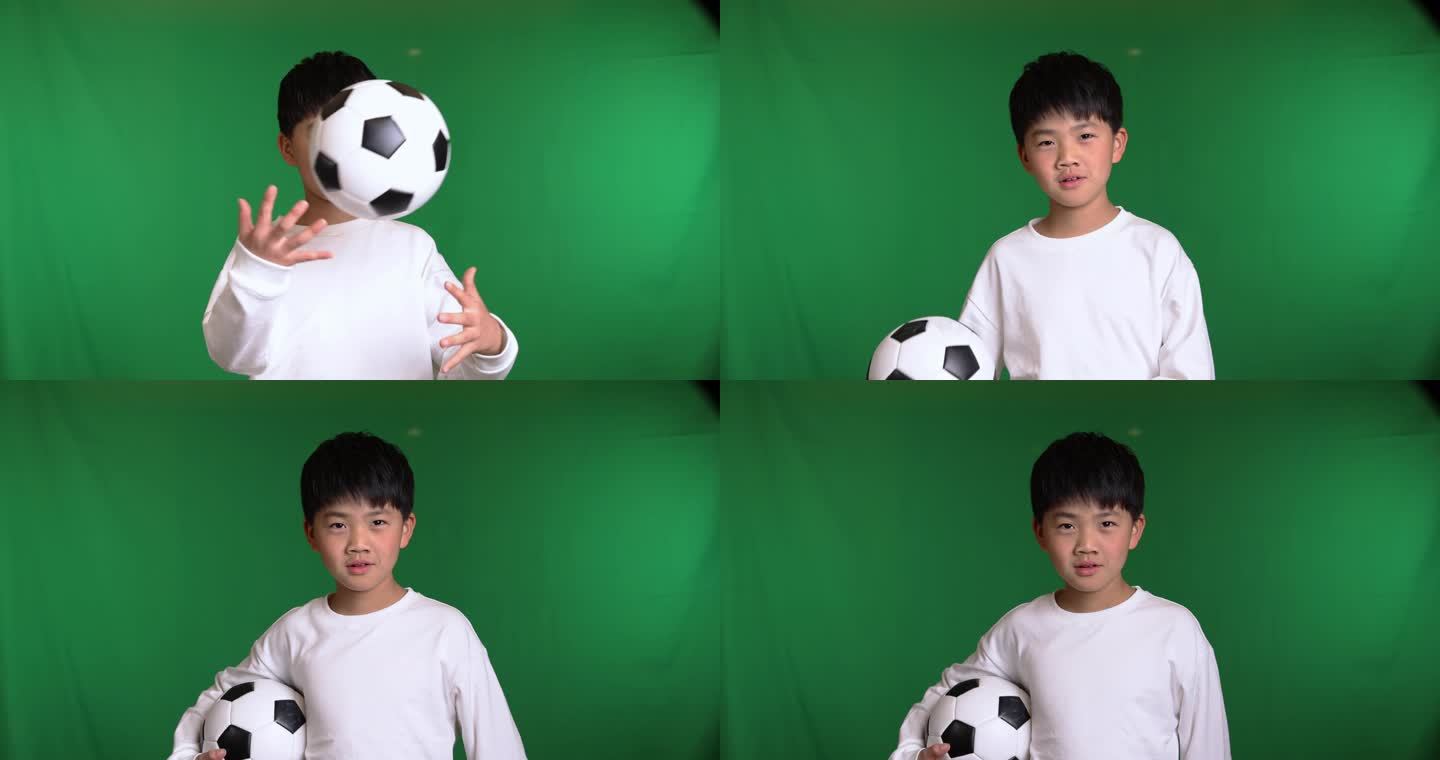 帅气的中国小男孩在玩足球慢镜头慢镜头