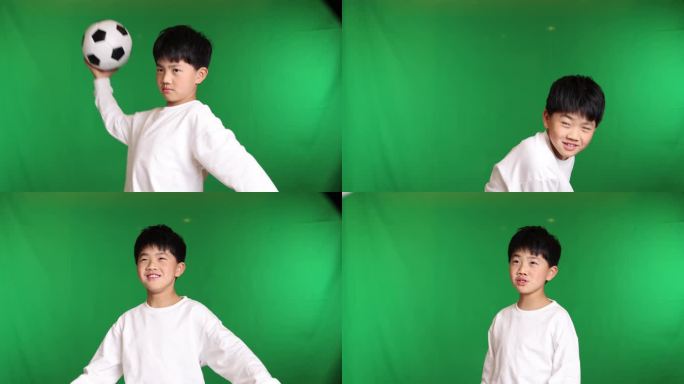 帅气的中国小男孩在扔出足球慢镜头慢镜头