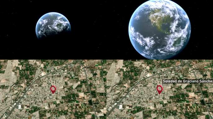 Soledad de Graciano Sánchez从太空到地球的城市地图缩放，墨西哥