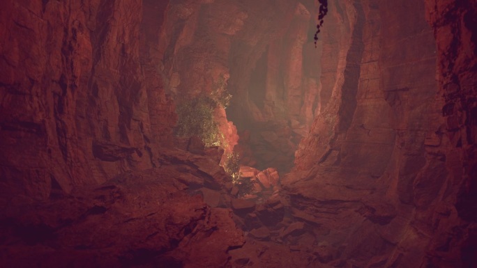 一个充满活力的红色岩洞，有着令人惊叹的自然构造