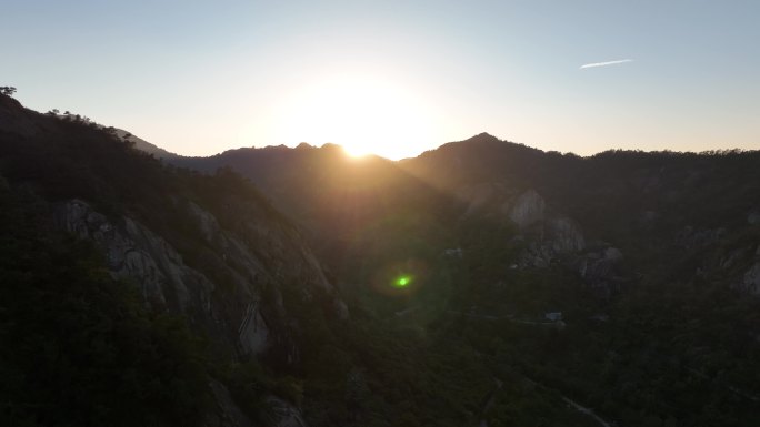 长屿硐天傍晚航拍岩石晚霞夕阳