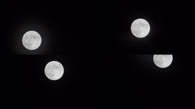 满月在黑夜中升起的运动。——间隔拍摄