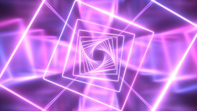 在未来的紫外线霓虹灯管扭曲方形无尽隧道- 4K无缝VJ循环运动背景动画