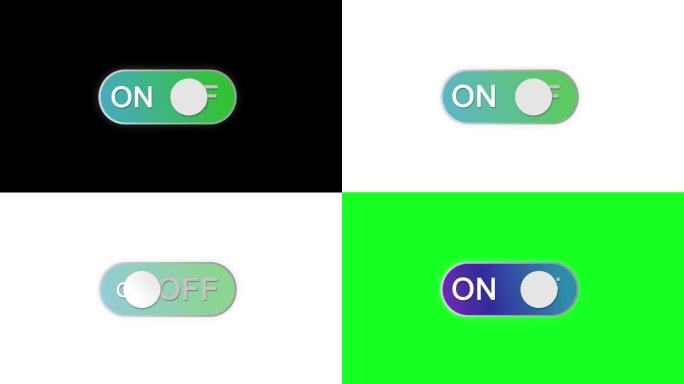 打开和关闭按钮滑块动画与现代设备界面。设计。绿色和灰色切换白色背景。3合1