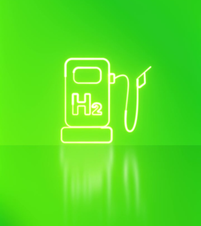 一个加氢站的动画视频。霓虹灯上的图标。替代能源燃料。未来的环保燃料。推动创新