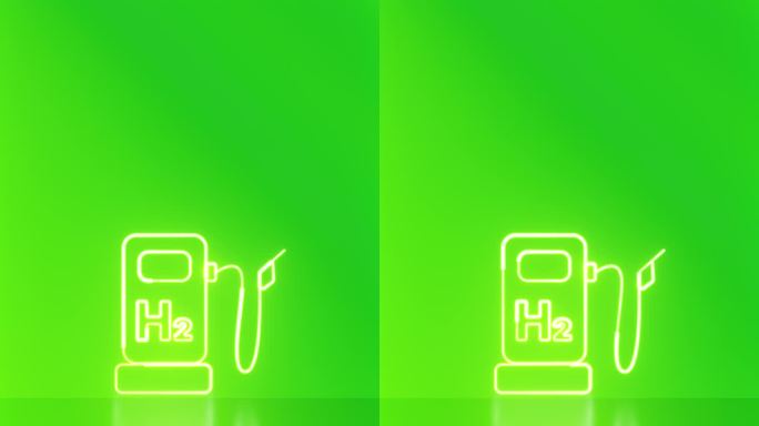 一个加氢站的动画视频。霓虹灯上的图标。替代能源燃料。未来的环保燃料。推动创新