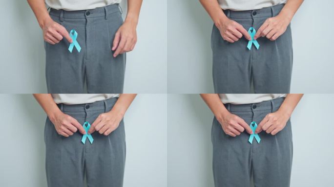 蓝色十一月前列腺癌宣传月，蓝丝带男士关注前列腺或膀胱，支持人们的生命和疾病。保健、国际男性、父亲和世