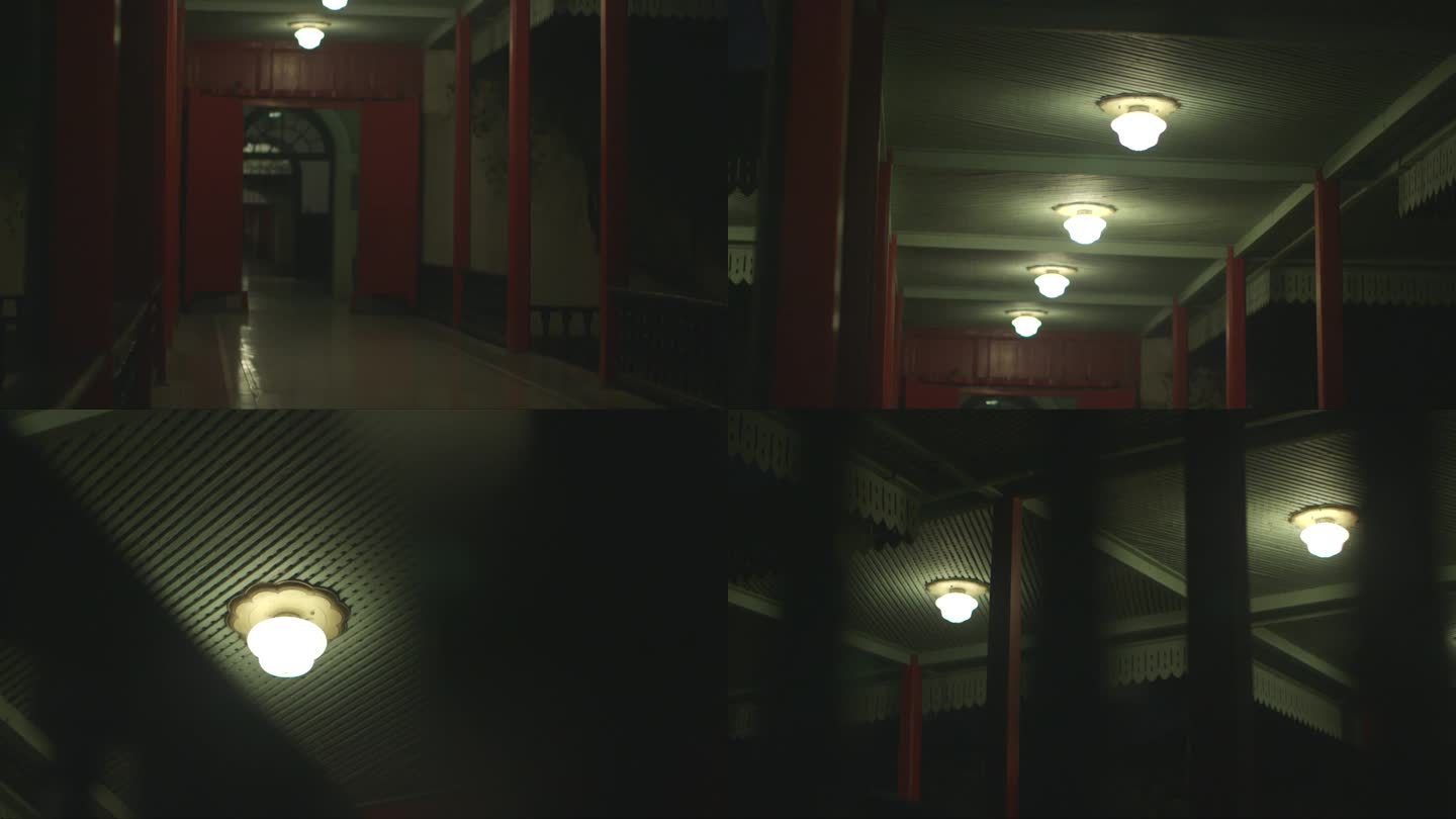 南京总统府夜晚走廊昏暗的灯光C025