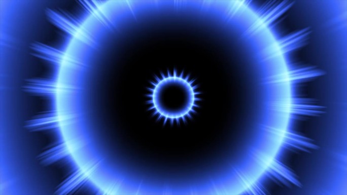 背景描绘了一个闪亮的霓虹灯的环形放大运动。类似无线电波，速度，动画，游戏，视频过渡，可循环的4K动画