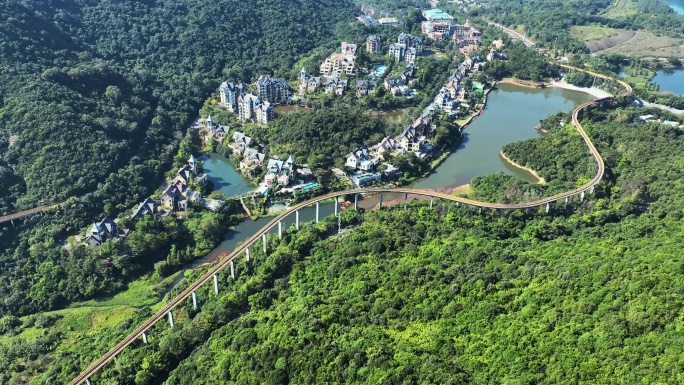 航拍深圳旅游东部华侨城茶溪谷景区自然风景