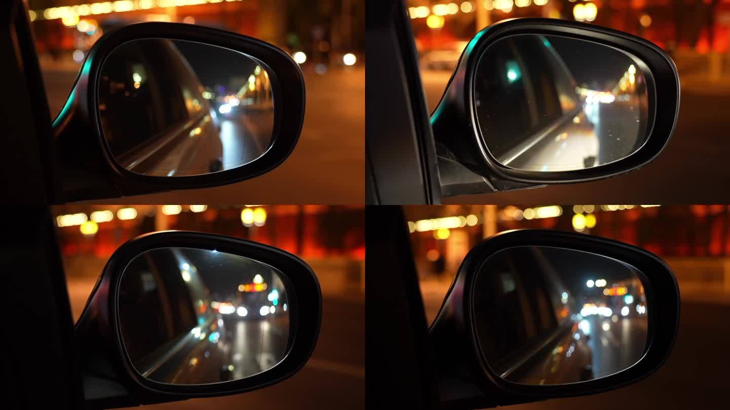 北京城市4K实拍后视镜开车行驶在城市中