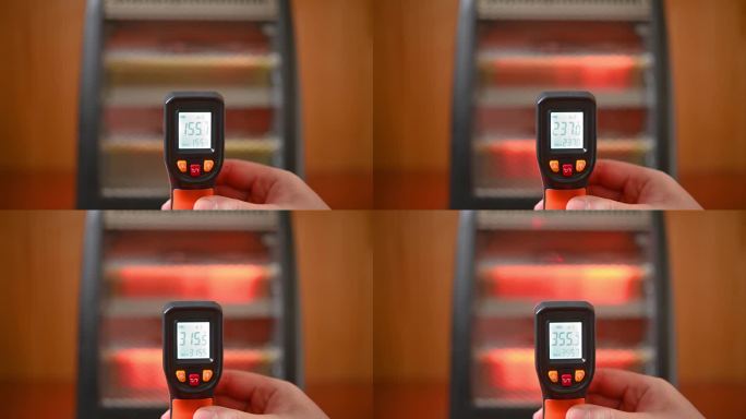 红外测温仪显示电加热器在水平成分加热过程中的温度变化