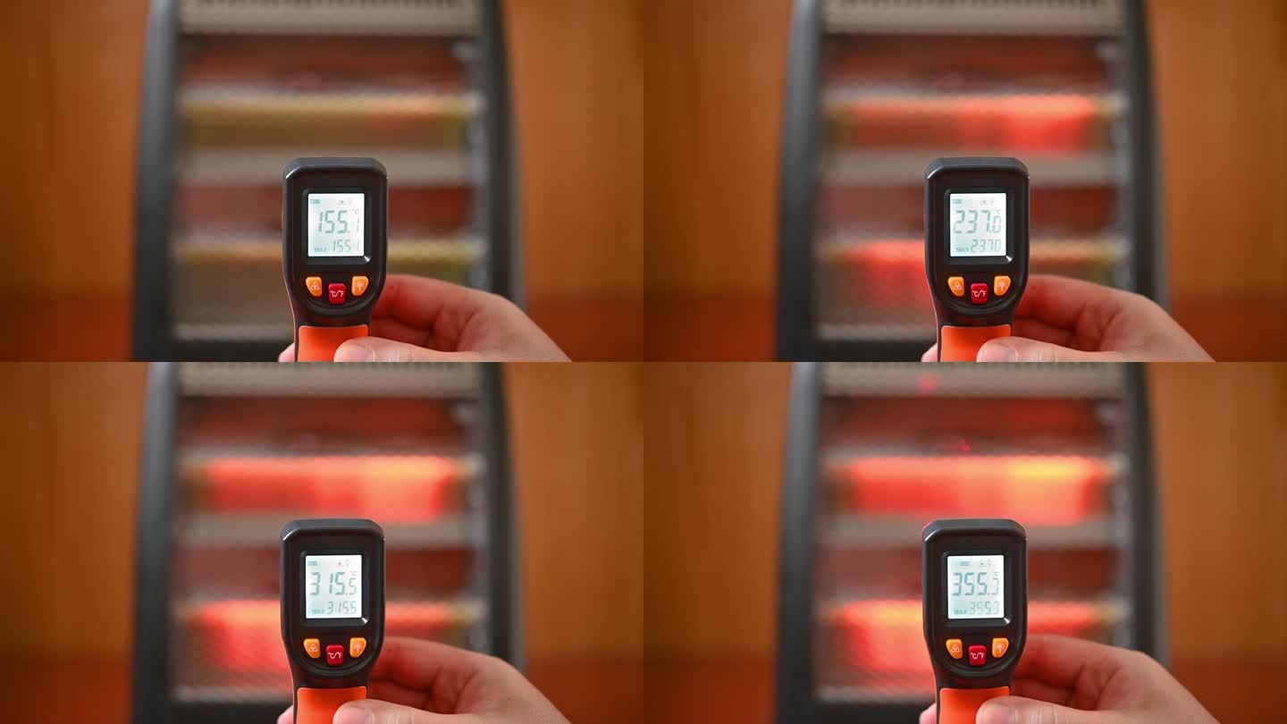 红外测温仪显示电加热器在水平成分加热过程中的温度变化
