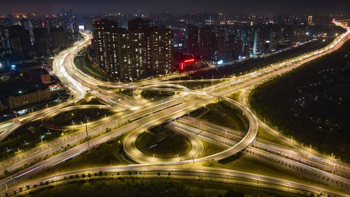 城市立交桥夜景车流车轨延时