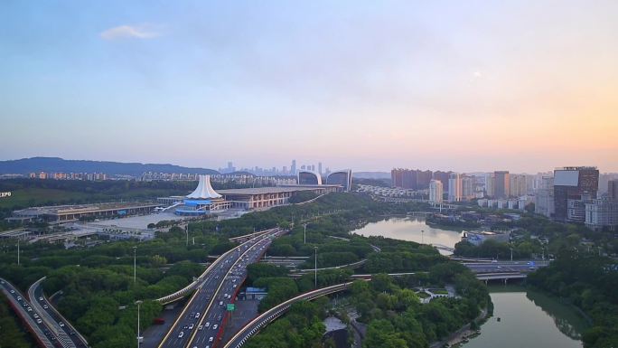 广西南宁国际会展中心城市风光日落延时