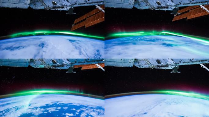 从国际空间站看到的地球与南极光的时间流逝