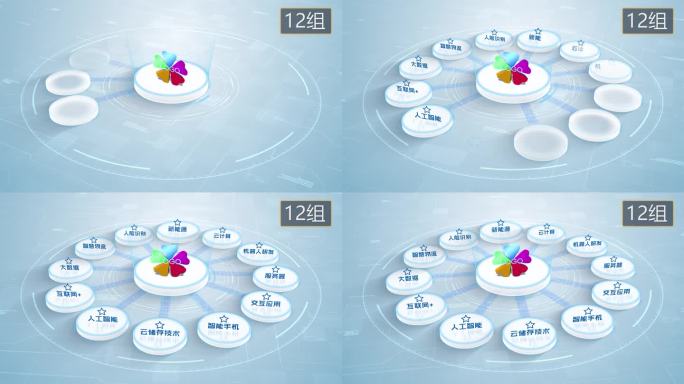 无插件】4K淡蓝色科技架构分类圆形12大