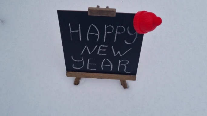 雪花上的贺岁贺卡，冬雪上的新年题词，节日快乐