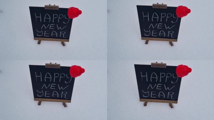 雪花上的贺岁贺卡，冬雪上的新年题词，节日快乐