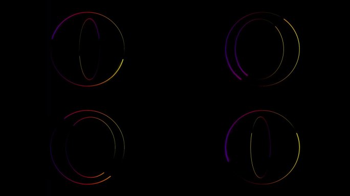 4K视频圆形彩色霓虹灯帧在一个循环中移动