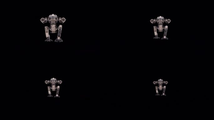 详细的机器人3D模型，战士未来机器渲染动画，操纵骨骼结构，向后行走-距离视图，覆盖阿尔法哑光通道，科