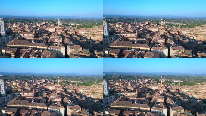 塔教堂平滑的空中俯瞰飞行
意大利托斯卡纳的中世纪小镇锡耶纳。提升无人机4k电影