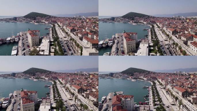 克罗地亚斯普利特:鸟瞰海港、海滨长廊和历史古城