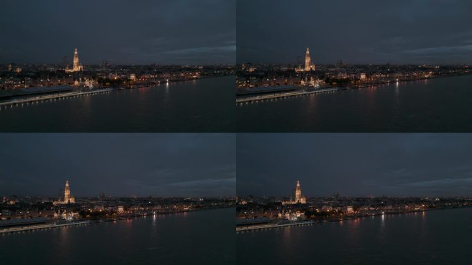 比利时安特卫普航拍外国都市夜景