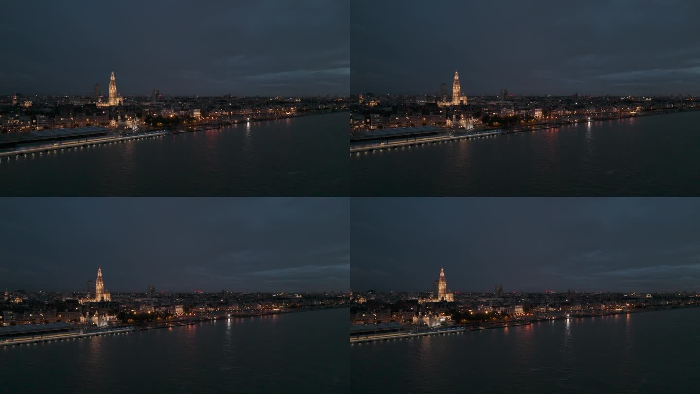 比利时安特卫普航拍外国都市夜景