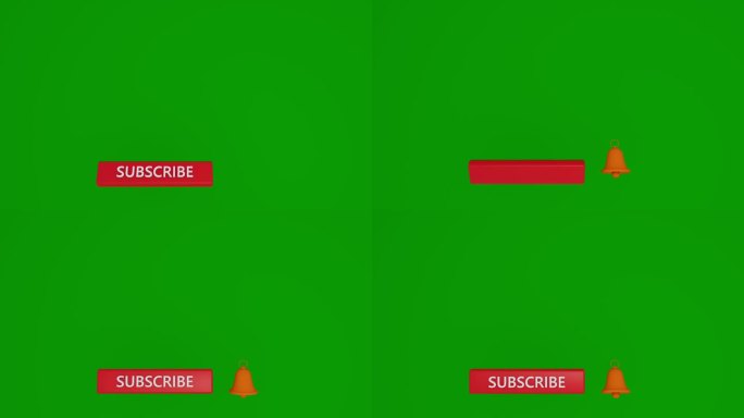 订阅红色按钮和铃声通知与绿色背景的频道，博客，视频日志。4k动态视频。