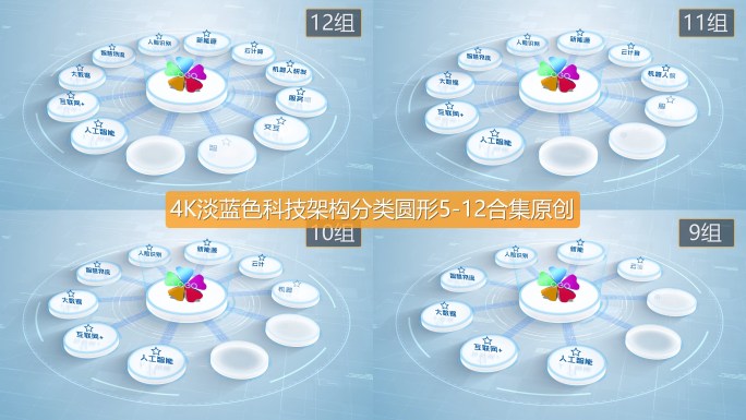 4K淡蓝色科技架构分类圆形5-12合集