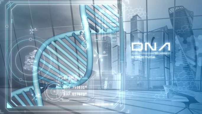 关于DNA在办公室背景上的信息图投影。