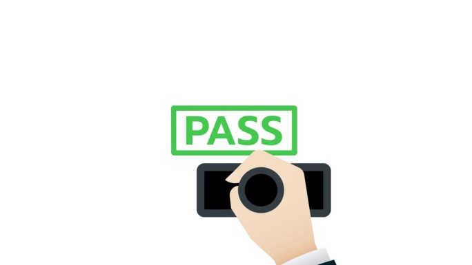“PASS”手压橡皮图章动画，透明背景，alpha通道包含。