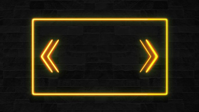霓虹灯框架与箭头提升和右发光暗砖背景(alpha通道)。带有两个方向和复制空间的黄色荧光闪烁矩形。