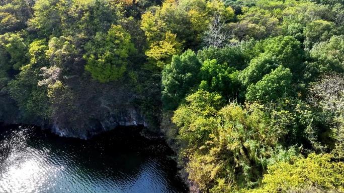 航拍神居山山水树林林谭秋色河湖绿色