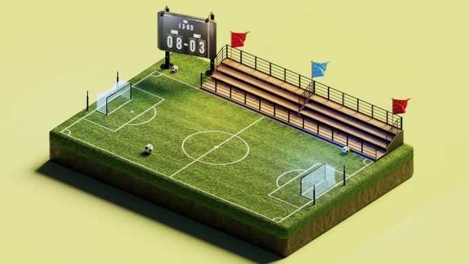 体育场内带论坛的足球场地三维等距绘制