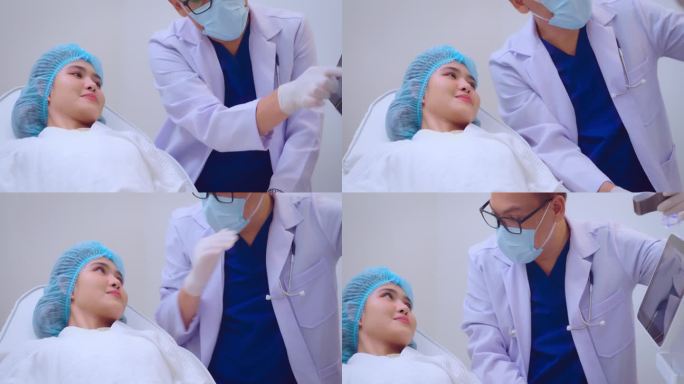 男医生在手术室与病人交谈。