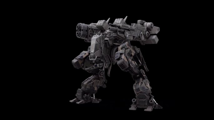 3D模型的机器人，战士的未来机器渲染动画，装配骨骼结构，站立移动-正面左视图，覆盖与阿尔法哑光通道，