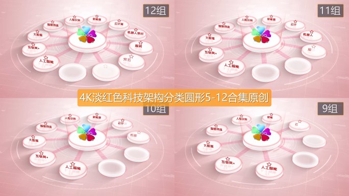 4K淡红色科技架构分类圆形5-12合集