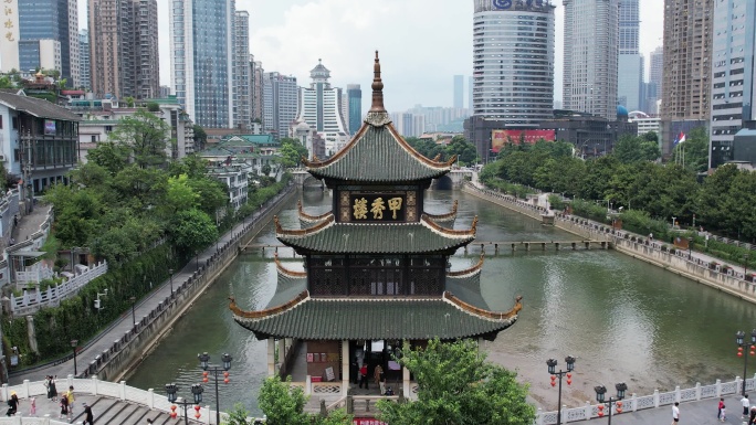 贵州省贵阳市南明区甲秀楼高清航拍