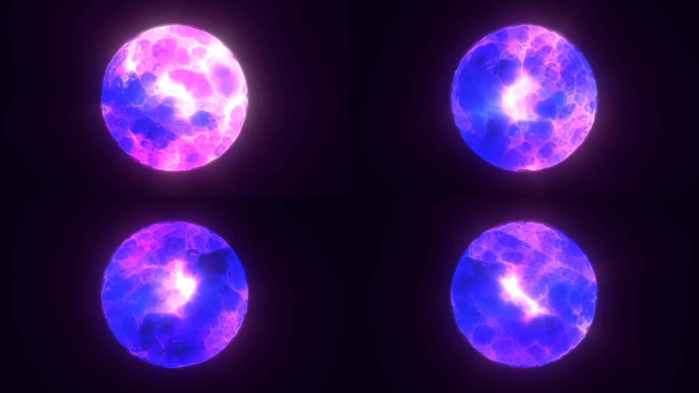 能量抽象紫色球体发光液体等离子体，电魔圆能量球为背景