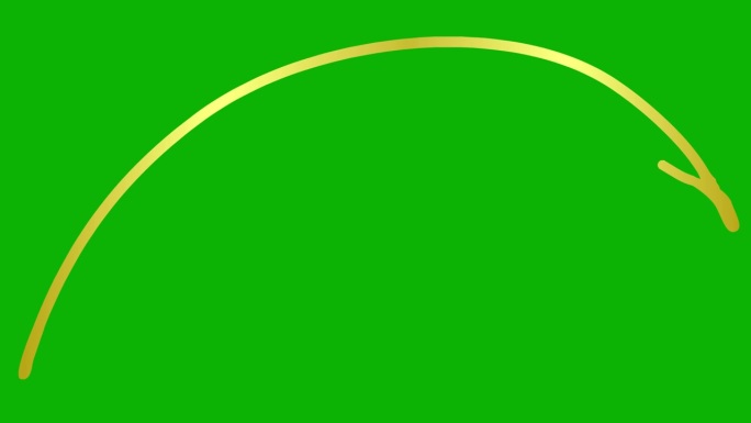 绘制箭头的动画线性符号。手绘的金色箭头指向右边。矢量插图隔离在绿色背景上。