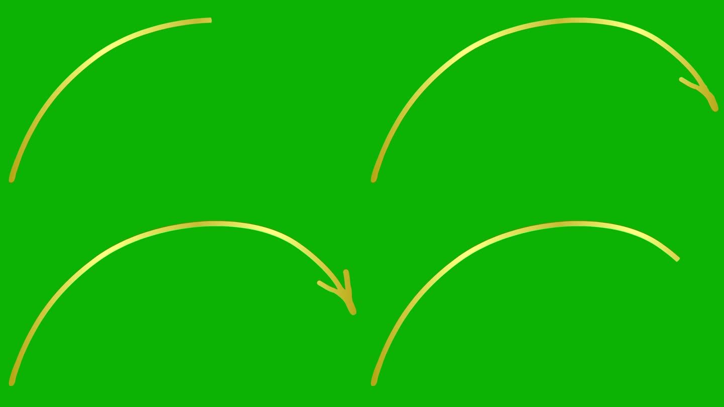 绘制箭头的动画线性符号。手绘的金色箭头指向右边。矢量插图隔离在绿色背景上。