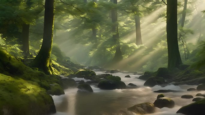 森林溪流晨雾 唯美自然（写意镜头）