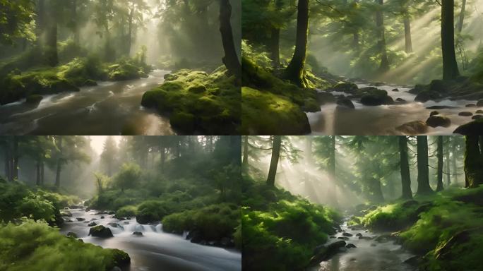 森林溪流晨雾 唯美自然（写意镜头）