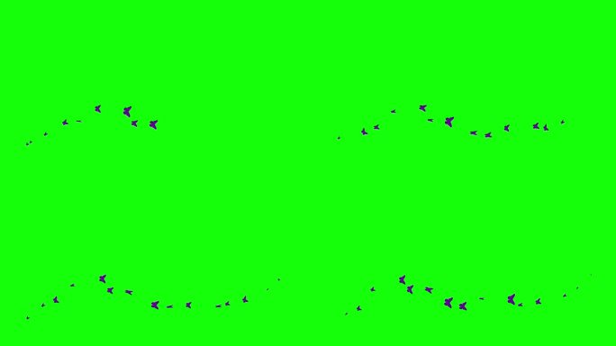 动画紫色蝴蝶从左到右飞。一波蝴蝶。夏天的概念。矢量插图隔离在绿色背景上。