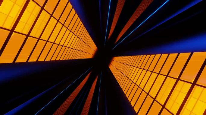 橙色和蓝色侧面圆柱体隧道背景VJ循环在4K